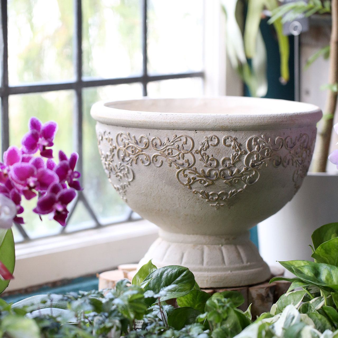 砂鉢　花器 ダマスクラウンドカップ［M／ホワイト］ | アトリエ華もみじ | ブリ