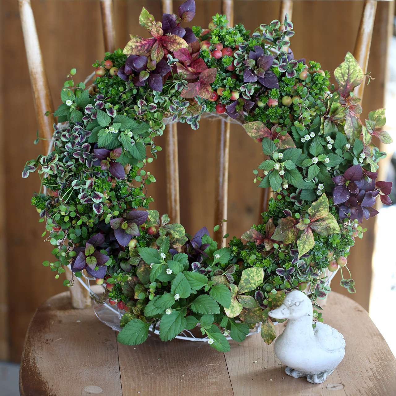 秋色のリースシーグラス／天然石／原画／花